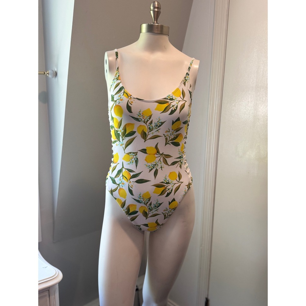 ReVamped White Lemon Print Ladder Side Cutout One Piece Swimsuit |Size Small NWT